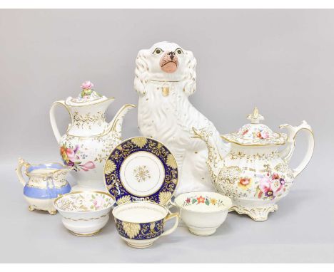 Various 19th Century and Later English Porcelain, including Rockingham teacups and saucers, floral painted teapots, Staffords