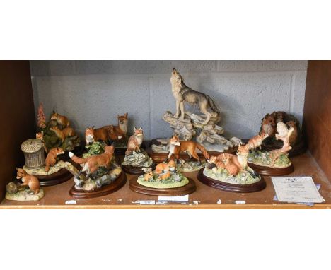 Border Fine Arts Fox Groups, including ''Urban Foxes'' by David Walton limited edition 442/1250, on wood base with certificat