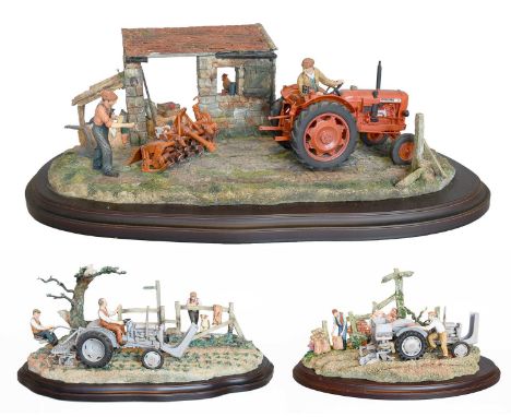 Country Artist Tractor Models, including: 'Hitching Up' by Keith Sherwin, limited edition 325/500, on wood base and two other