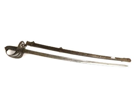 A Victorian 1827 Pattern Sword to the Rifle Volunteers, the 83cm flat back single edge steel blade crisply etched with crowne