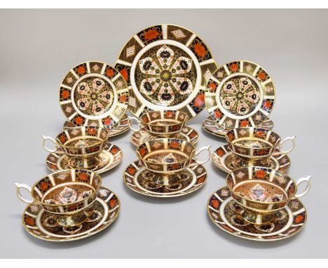 A Royal Crown Derby Imari Porcelain Tea Service, pattern number 1128, for six place settings, comprising teacups, saucers, si