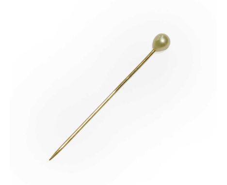 A Pearl Stick Pin, by Tiffany &amp; Co., the drop shaped pearl, on a plain pin, stamped 'TIFFANY &amp; CO'The stick pin is ac