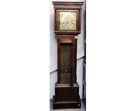 An Oak Thirty Hour Longcase Clock, 12" square brass dial with silvered chapter ring, signed Helm, Ormskirk, count wheel strik