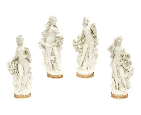 A Set of Four Royal Worcester White Porcelain Figures by Sir Arnold Machin, 20th century, as maidens representing the four se