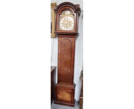 A Mahogany Eight Day Longcase Clock, arch brass dial with chapter ring bearing a later inscription Ge Newman, Crediton, (late