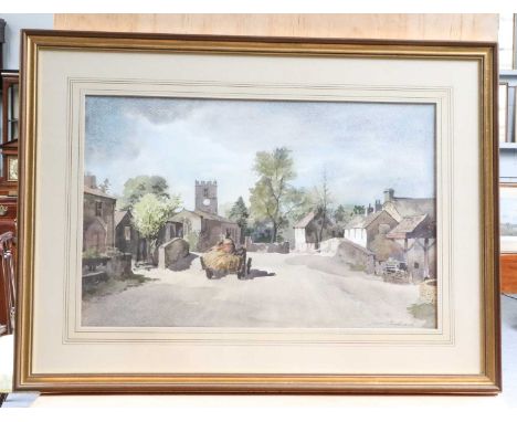 Sam Chadwick (1902-1992) Tractor carrying hay through villageSigned, watercolour; together with a print after William Russell