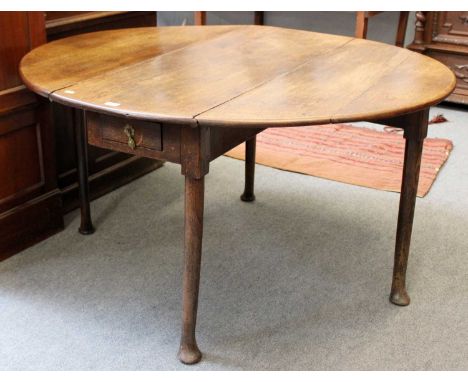 An 18th Century Oak Pad Foot Dining Table, with single drawer, 138cm by 121cm by 73cm, centre 45cm wideNo wood worm damage. T