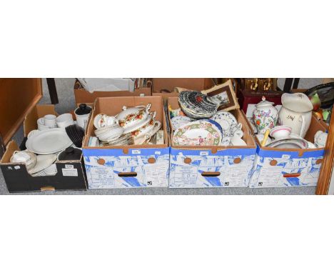 Six Boxes of Assorted Ceramics, including Royal Albert old country roses, Royal Doulton Yorktown, a pair of Staffordshire spa