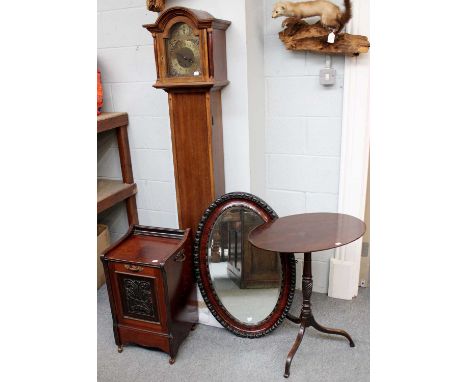 A Small Chiming Longcase Clock, together with a mirror, a purdonium and a tripod table (4)