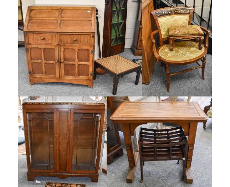 A 20th Century Oak Bureau, 87cm by 46cm by 105cm, An Adjustable Writing Table, A Four Division Mahogany Canterbury, An Inlaid