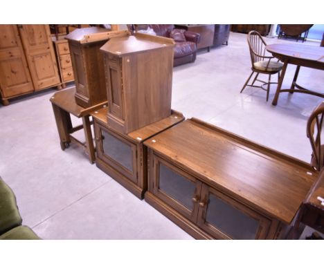 A selection of modern Ercol , dark to mid stain modular lounge base units (five pieces)