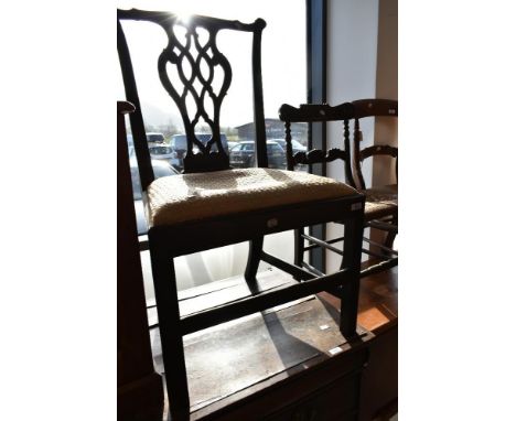 A 19th Century mahogany Chippendale style dining chair with later upholstered drop in seat