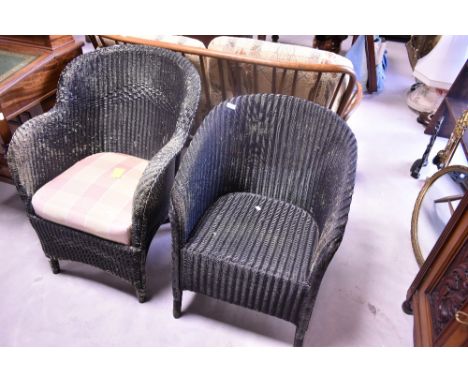 Two vintage Lloyd Loom tub chairs, overpainted black