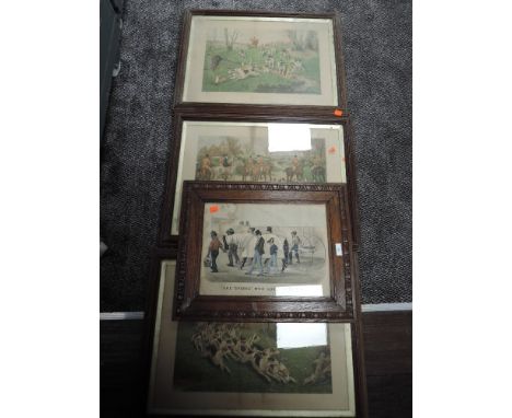Three framed and mounted vintage hunting full colour prints after CA Fesch, and a similar print entited the 'sports' who lost