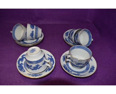 Four 1930s Cauldon dragon pattern cups and saucers, also included are to crescent dragon pattern cups and two extra Cauldon s