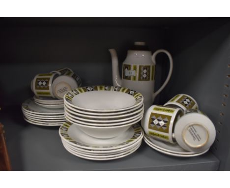 A Mid century Coffee Washington pottery 'Oakwood' service including coffee pot, cups ,saucers,plates and bowls, around twenty
