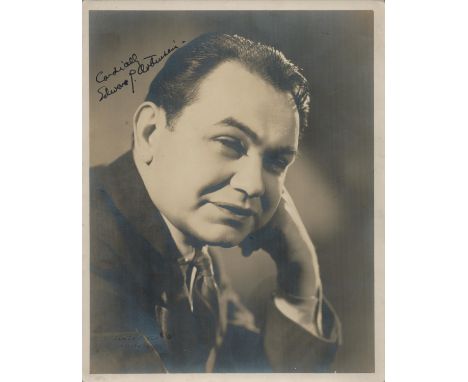 Edward G. Robinson signed vintage black and white photo. By Elmer Fryer, Hollywood. 10x8 Inch. Good condition. All autographs
