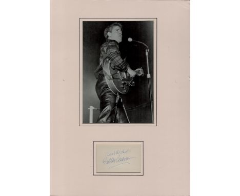 Eddie Cochran 16x12 inch overall mounted signature piece includes signed album page and vintage black and white photo. Good c