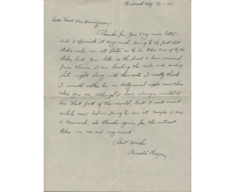 Ronald Reagan interesting long vintage ALS dated 5/5/38 saying because the correspondent's is the first letter he has receive