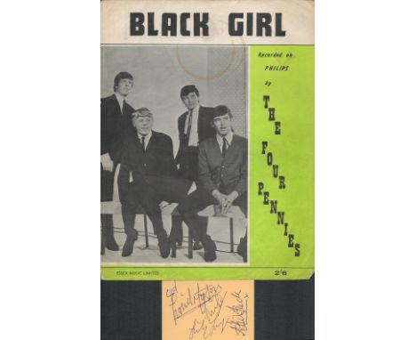 The Four Pennies 1960s Beat Group Signed Vintage 1966 Ticket Plus 'Black Girl' Sheet Music. Good condition. All autographs ar