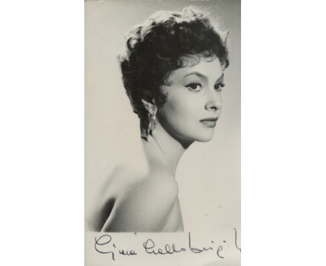 Gina Lollobrigida signed vintage real b/w photo Italian publicity postcard, early signature. Was an Italian actress, model, p