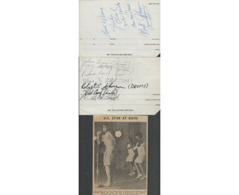 Ike and Tina Turner band-two 1970's airport landing cards signed by a total 9 members of the group, along with the instrument