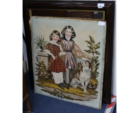 A rosewood framed mirror and a Victorian tapestry