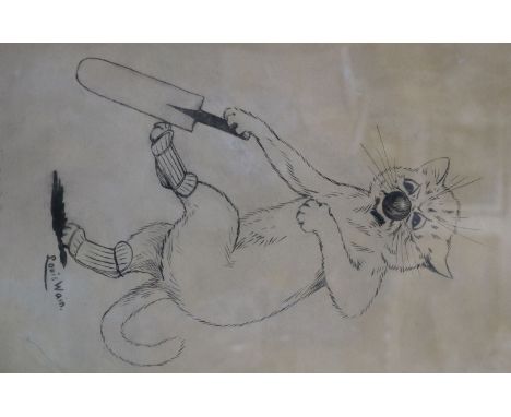 Attributed to Louis Wainink and charcoal heightened with white'Scored', cats playing cricketsigned18 x 11in.