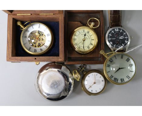 An Ingersoll wristwatch, three modern watches and a compass