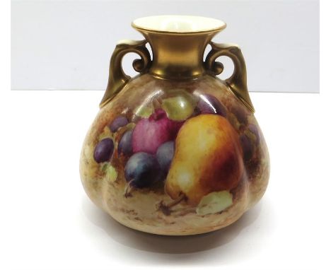 Royal Worcester Hand Painted Fallen Fruit Vase in good condition measures approx 8.5 cm tall 9cm diameter 