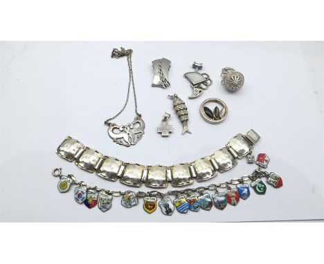 Collection of Continental silver Jewellery ..Enamel Flag Bracelet Pendants Necklace etc