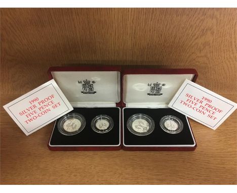 1990 silver proof five pence two coin set, produced in a limited edition of 35,000 to mark the introduction of the new smalle