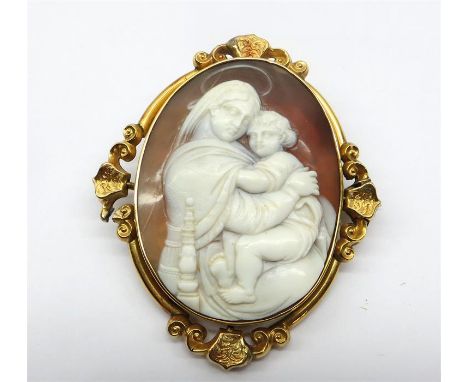 Large Antique Victorian 15ct Gold Mounted Cameo Brooch the mount is not hallmarked but does acid test as 15ct gold shell came