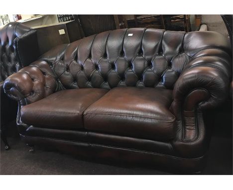 Chesterfield 2 Seater Sofa, Brass Castors, bun feet
