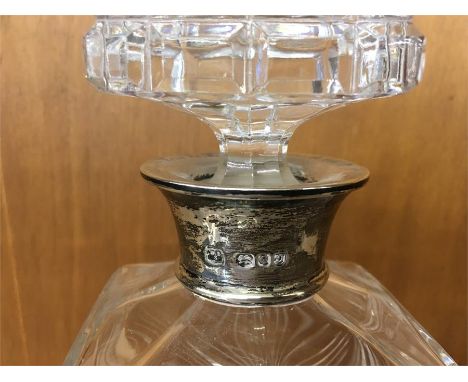 Silver Mounted Decanter with silver hallmarks on band Glass decanter And Glass biscuit Barrel 