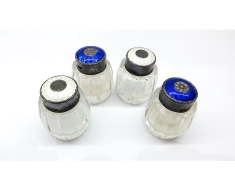 4 Meka Danish Silver & Enamel Top Salt & Pepper Pots Each Measure Approx 1.5 ins Tall 