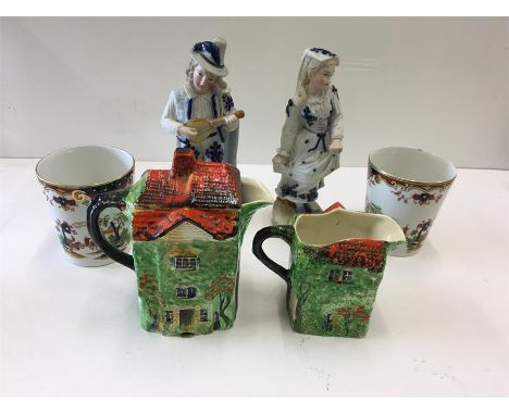 Box Of Misc China Item To Include 2 figurines, Cottage Wear