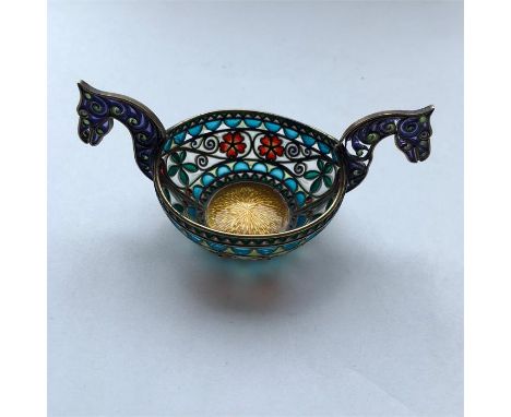 Marius Hammer, vessel in the shape of a Viking boat, Gilt silver and copper wire, Plique A Jour enamel. Bergen, Norway, some 