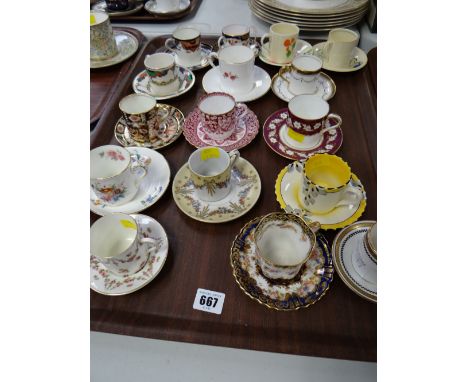 Sixteen various coffee cans & saucers including Aynsley, Spode, Charlotte Rheade etc