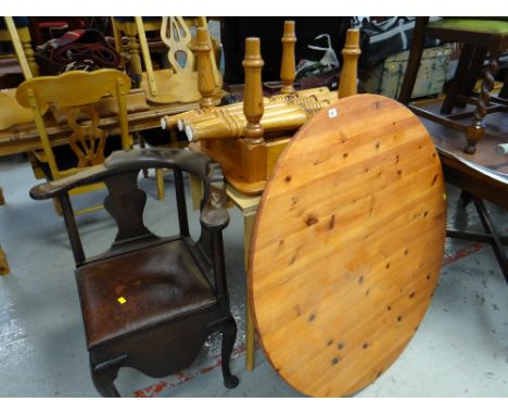 Circular pine kitchen table, small pine side table, vintage Formica drop leaf kitchen table, commode chair