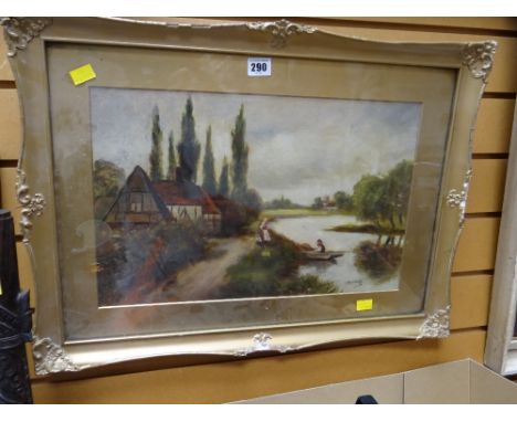 Late nineteenth century watercolour - figures on a river bank, signed A WILKINSON