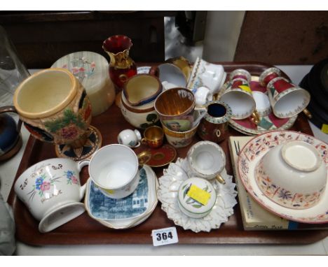 Tray of various collectables, mainly miniature cups & saucers