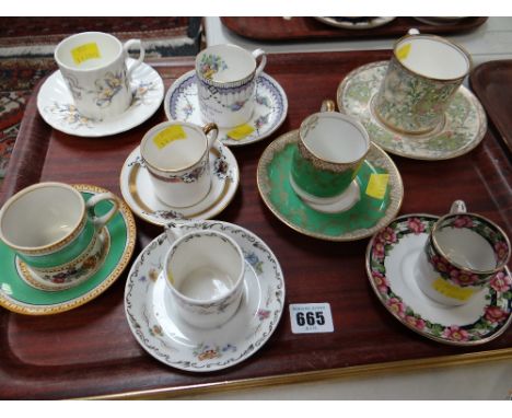 Eight coffee cans & saucers including Aynsley, Crown Staffordshire etc