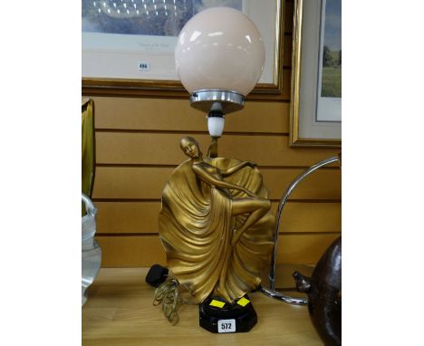 A Leonardi Art Deco gilt plaster figure electric lamp, 60cms high E/T