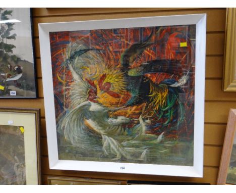 Framed TRETCHIKOFF print entitled 'Fighting Cocks'