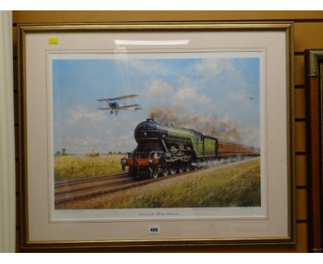 A print entitled 'Chasing the Flying Scotsman'