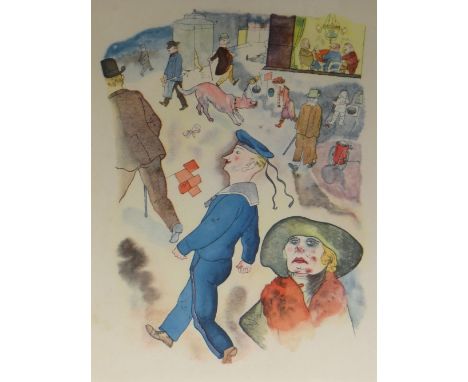 GEORGE GROSZ limited edition off-set coloured lithograph - satirical illustration of post-War Berlin with sailor and other fi