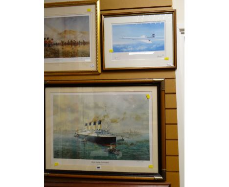 Framed signed print by E D WALKER 'The Titanic Leaving Southampton' together with a signed limited edition print of Concorde 