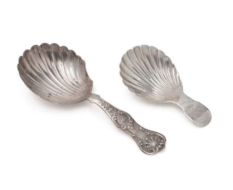 A Victorian Scottish silver caddy spoon, with a Queens pattern stem and a fluted bowl, initialled, by Wilson and Sharp (of Ed