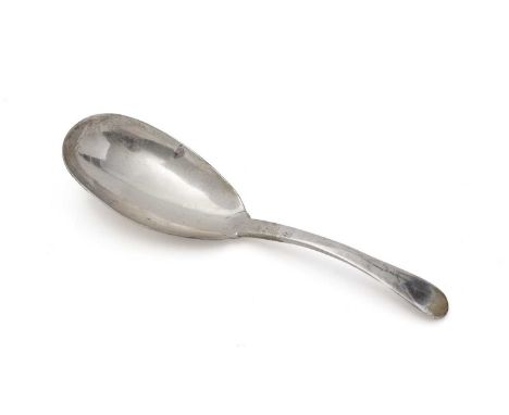 An early 19th Century unascribed silver caddy spoon, with a drop-shaped bowl and an elongated stem, maker's mark only "I O" (